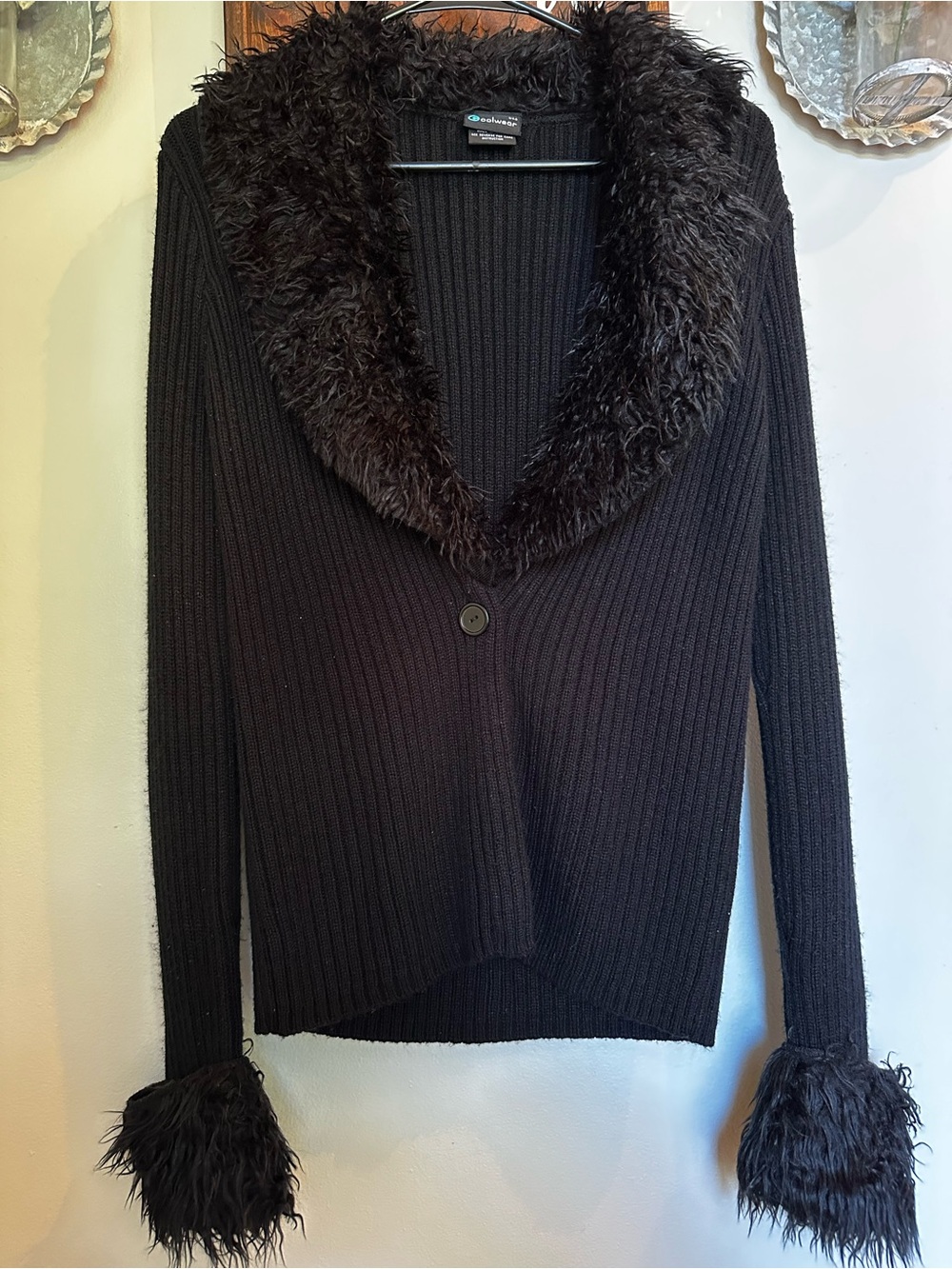 Y2K Vintage Coolwear Black faux fur trimmed sweater